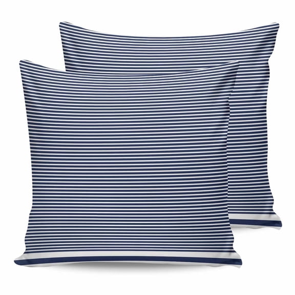 14x14 Pillow Covers Set of 2, Farmhouse Navy Blue White Striped Throw Pillow Covers Decorative Couch Cushion Case, Modern Stripes Microfiber Square Pillowcases for Bedroom Car Living Room