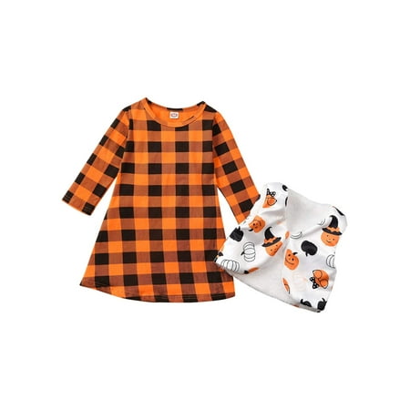 

Canrulo 2PCS Toddler Infant Kids Baby Girls Halloween Plaid Dress Cartoon Pumpkin Waistcoat Outfits Orange Plaid 1-2 Years