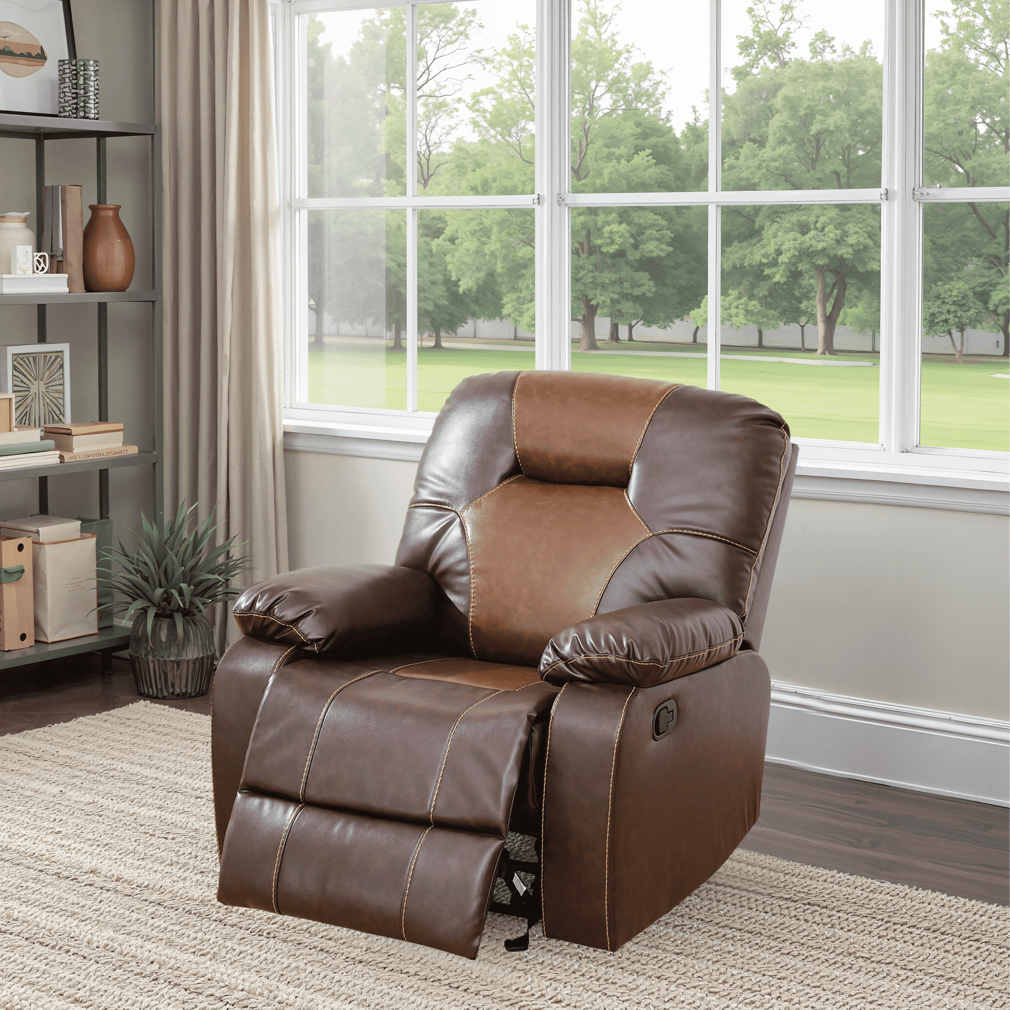 MAYEERTY 40" Modern Bonded Leather Chair Simple Reclining Stylish Business Function Sofa for Living Room，Brown