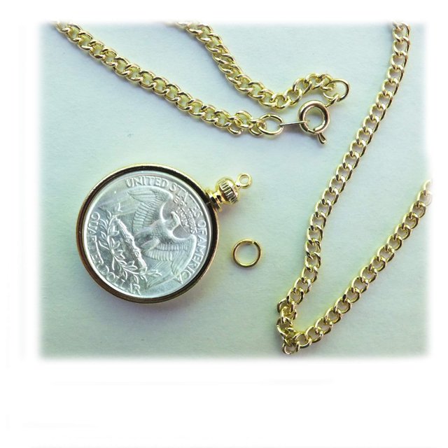 BeadExplosion Portamonedas Bisel Cuarto EE. UU. Collar de eslabones chapado en oro de 25 centavos Piezas del kit de cadena de 24 "