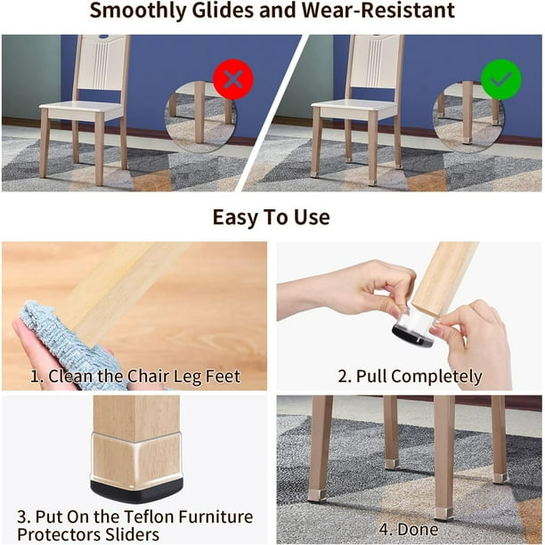 Ezprotekt 24 Pcs Chair Leg Sliders for Carpet Clear Square Furniture Sliders Chair Leg Protectors Walmart Business Supplies