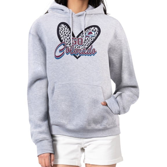 Women's G-III 4Her by Carl Banks Heather Gray Colorado Avalanche Animal Print Heart Fleece Pullover Hoodie