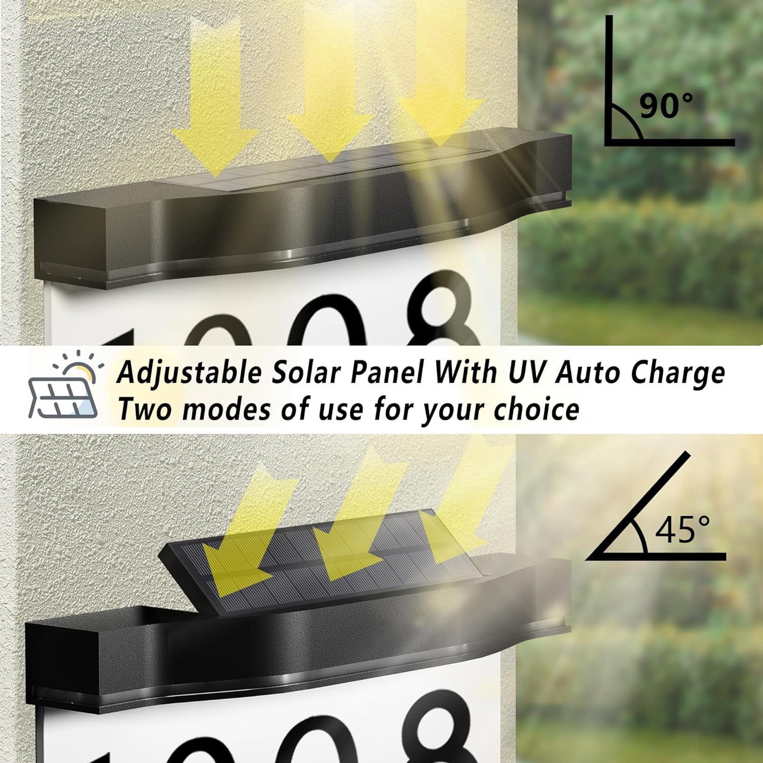Adorer Solar House Numbers Address Plaques 3 Lighting Colors & Adjustable Solar Panel House Number for Outside, LED Solar Powered Address Sign Outdoor Waterproof