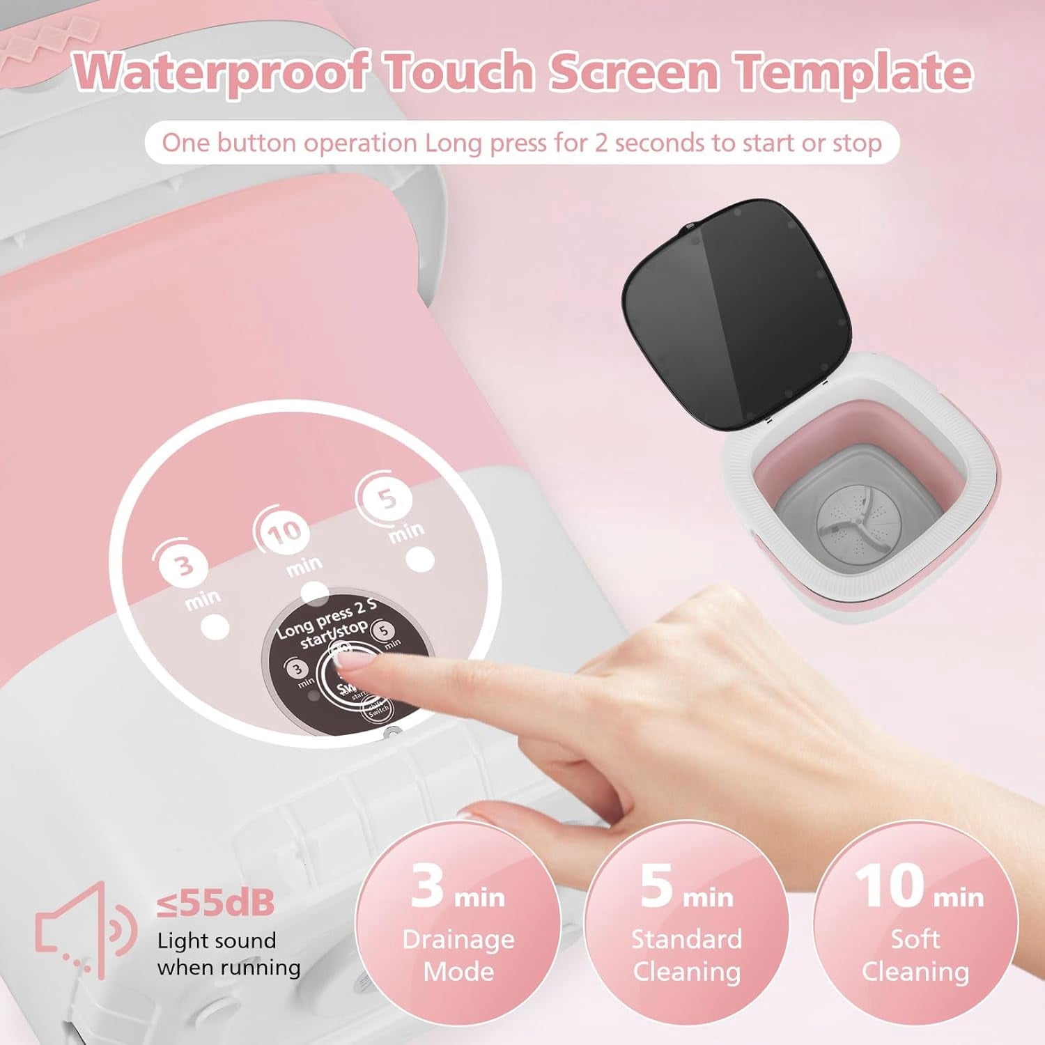 12L mini portable washing machine with foldable design and 3 cleaning modes