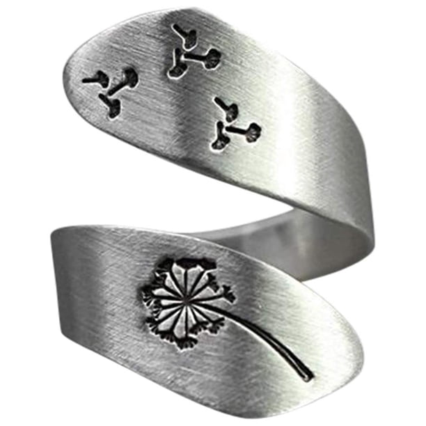 Anillo Abierto Ajustable Aleación Galvanoplastia Anillo De Arte Regalo Para Mujeres Y Niñas Montaña Pico Pino Árbol Diente De León Tallado Anillo seitruly AP007162-01