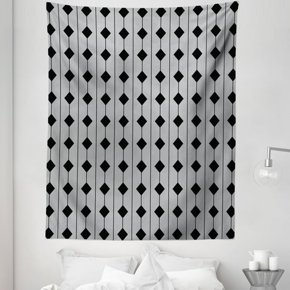 Grey Geometric Tapestry, Vertical Stripes with Squares Grid Design on a Grey Backdrop, Fabric Wall Hanging Decor for Bedroom Living Room Dorm, 5 Sizes, Charcoal Grey Pale Grey, by Ambesonne