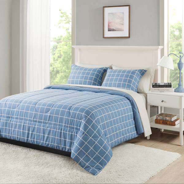 Mainstays Blue Checker Reversible 5-Piece Bed in a Bag Comforter Set with Sheets, Twin XL - image 4 of 9