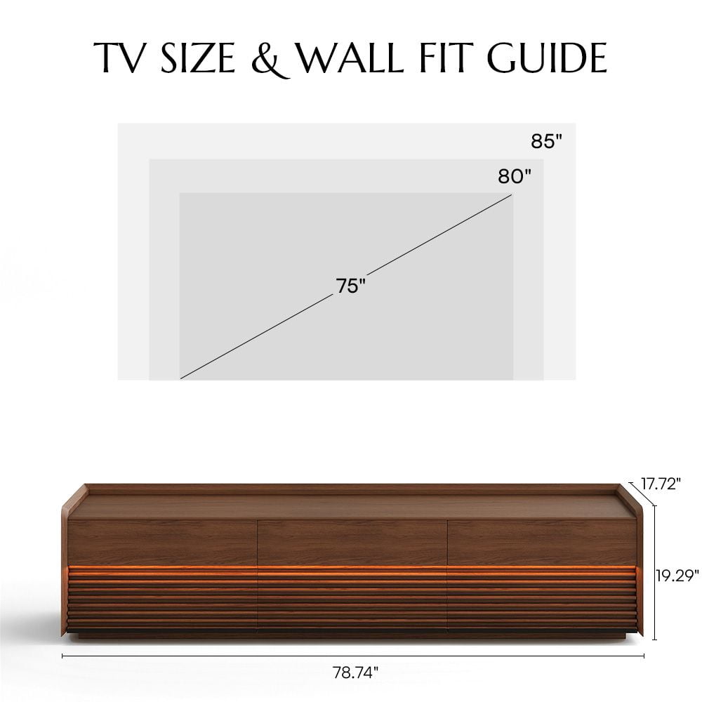 POVISON-78.74" Mid-Century TV Stand, Modern Entertainment Center, Cabinet with Adjustable Light, Walnut TV Console，Fully-Assembled, Perfect for 75-inch TVs