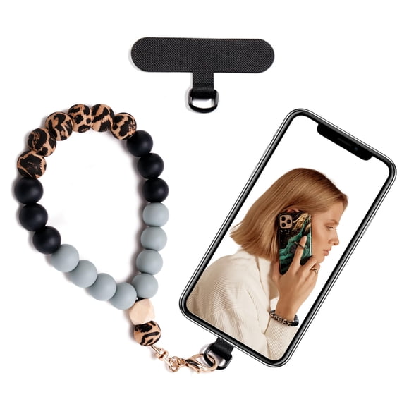Correa para teléfono móvil Lostars con cuentas de silicona, diseño de leopardo