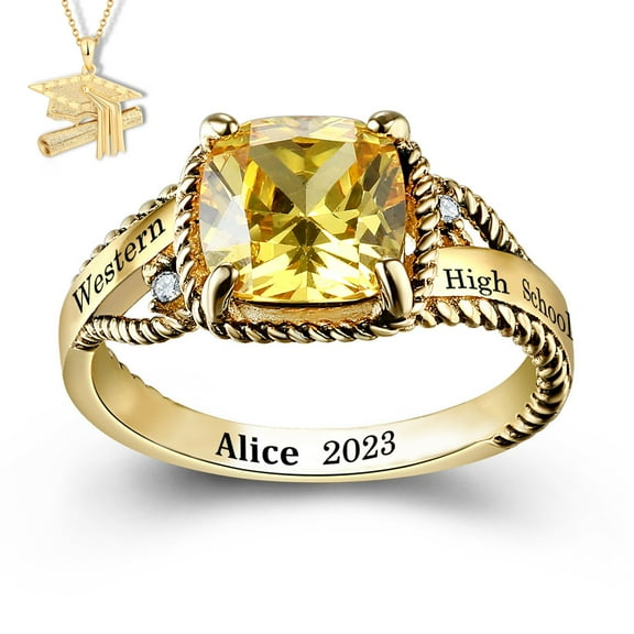 USA Mementos Custom  Women's Class Rings Sterling Silver for High School and College Graduation