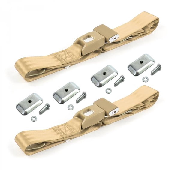 SafeTBoy Standard 2 Point Tan Lap Bucket Seat Belt Kit with Bracketry for Chevy Impala 1958 - 2 Belts