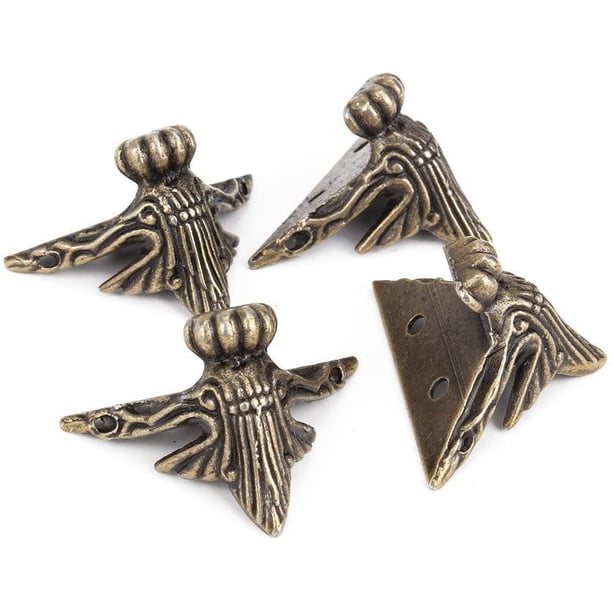 4 piezas Pequeño pie de esquina de metal decorativo para joyero, mesa con tornillos Estilo vintage