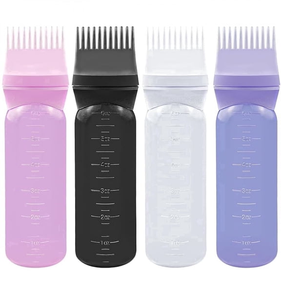 4 Pcs 6oz Root Comb Applicator Bottle, Hair Oil/Hair Dye/Shampoo Applicator with Spiral Teeth Comb Cap - Durable, Lightweight for Home, Hair Salons, Camping & Travel