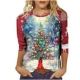 thumbnail image 2 of LEKWK Women Christmas Sweater Xmas Raglan Crew Neck 3/4 Sleeve Tops Ladies Christmas Sweater Funny Red Christmas Blouse for Women, 2 of 5