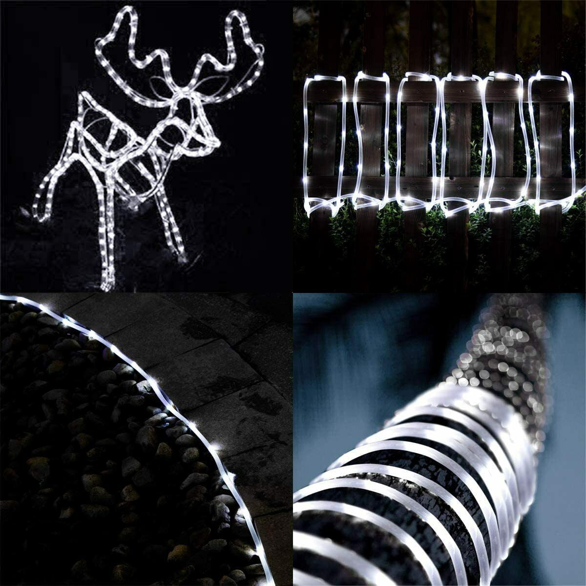 ZOELNIC 40ft 100LEDs Christmas Solar Powered Rope Tube String Lights Strip Outdoor Garden Xmas Tree Holiday Decor Fairy Lights, White