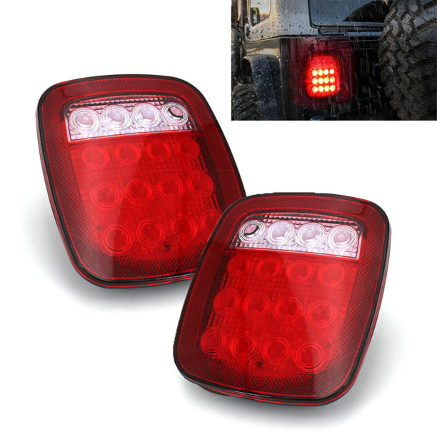 2x Red/White Truck Trailer LED Stop Tail Turn Signal Backup Reverse Brake  Light For Jeep Wrangler JK TJ CJ YJ 