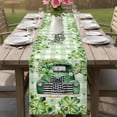 thumbnail image 4 of St. Patrick's Day Table Runner - 108 Inch Long Green Truck Leaf Flowers Butterfly Plaid Cotton and Linen Blended Dress Scarves Farmhouse Table Runner for Kitchen Dining, Coffee Table, 13" x 108", 4 of 8