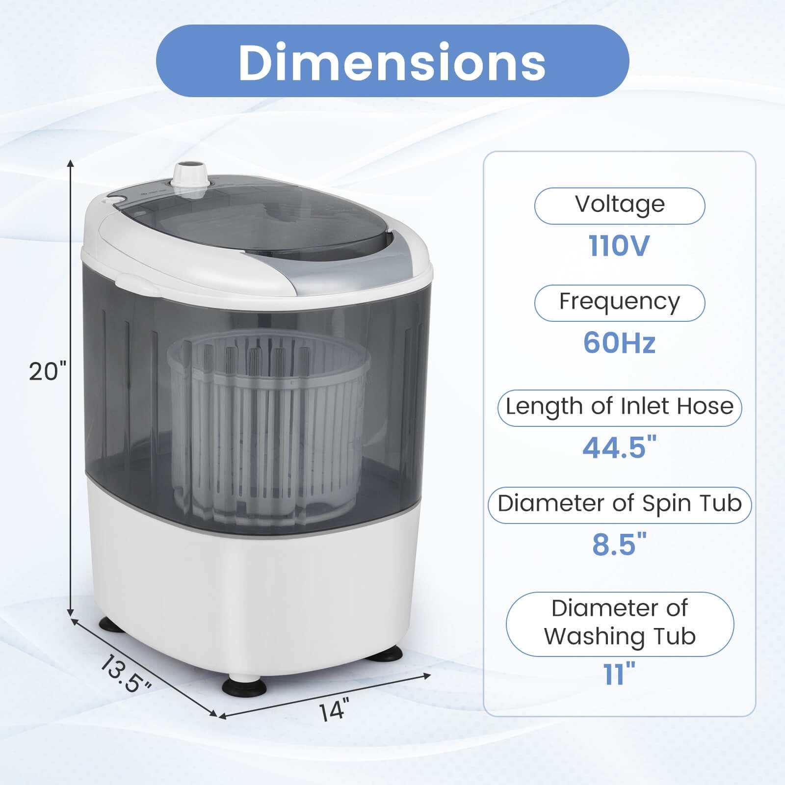 Costway Portable Mini Counter Top Washing Machine 5.5lbs Spin Basket Laundry Grey