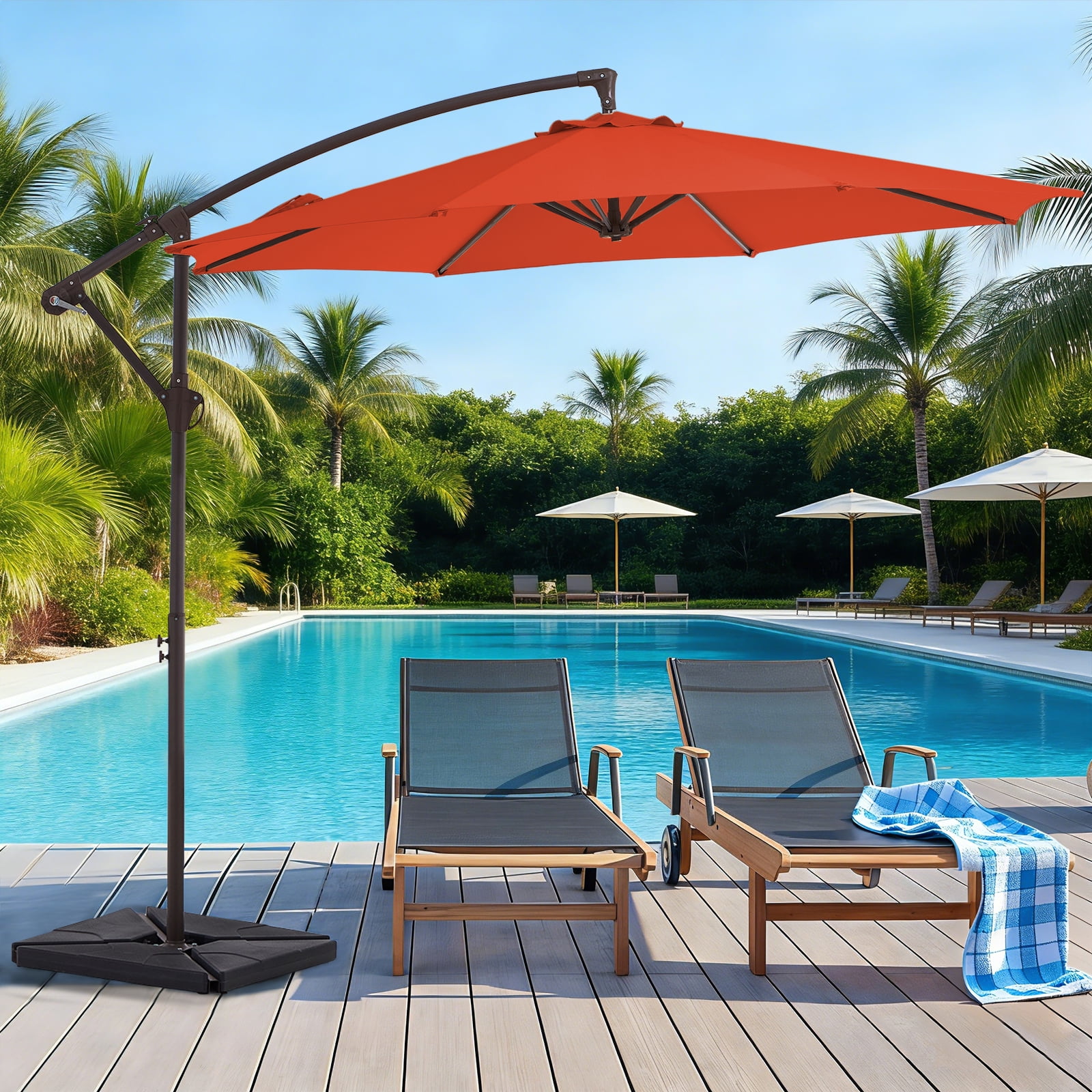 JUSTLET 10ft Heavy Duty Patio Hanging Offset Cantilever Patio Umbrella W/ Base Included, Orange