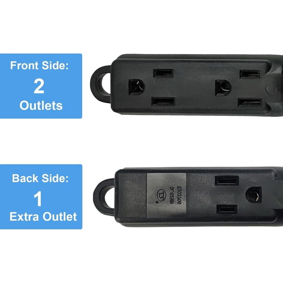 PYYAN-2 Pack 3 FT Extension Cord, 16 AWG 3 Outlet Power Strip, 3 Wire Grounded Flat Plug Power Extension Cord, 13A 125V 1625W, Black