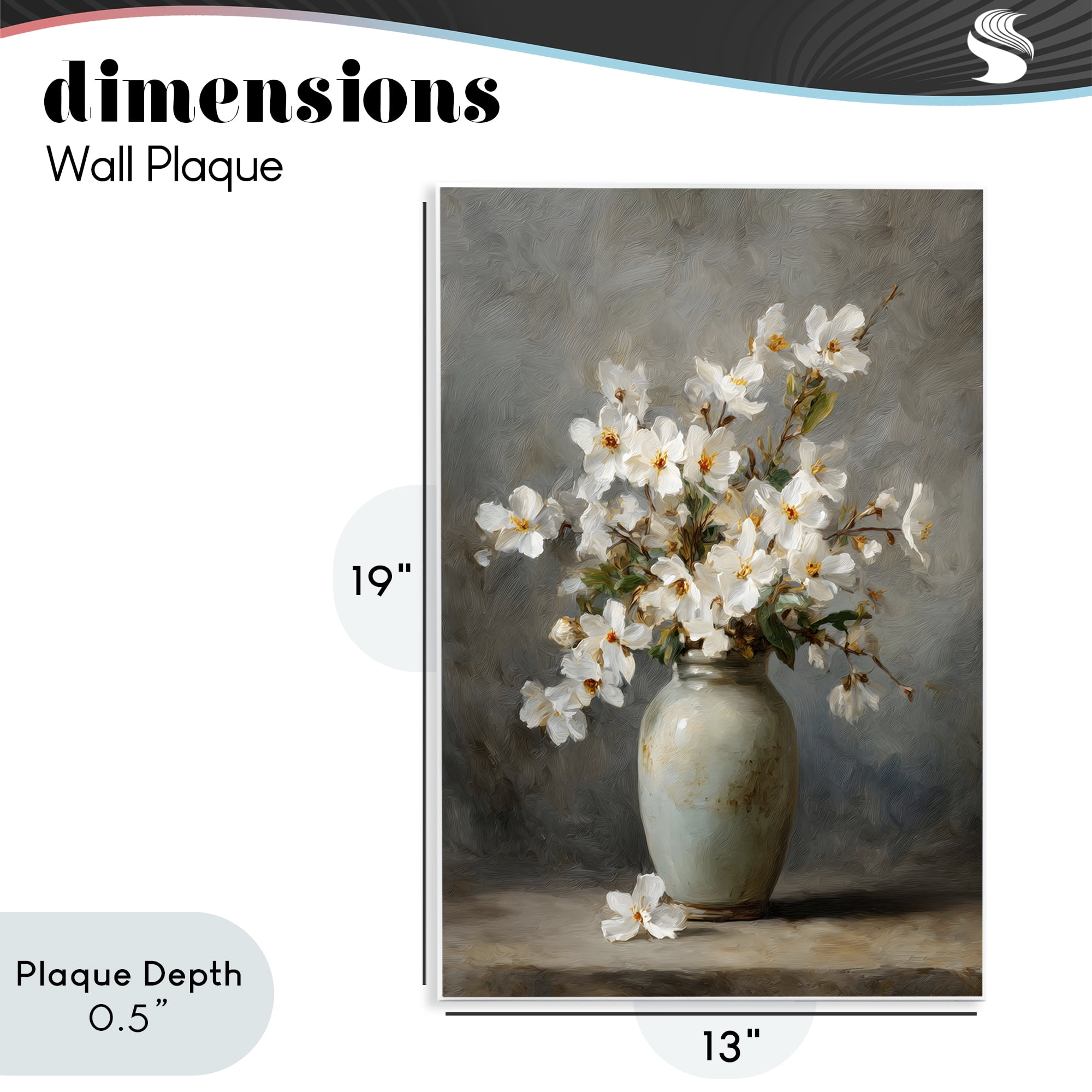 Stupell Industries Full White Flowers in Vase Wall Plaque Art, design by Petal Prints Design