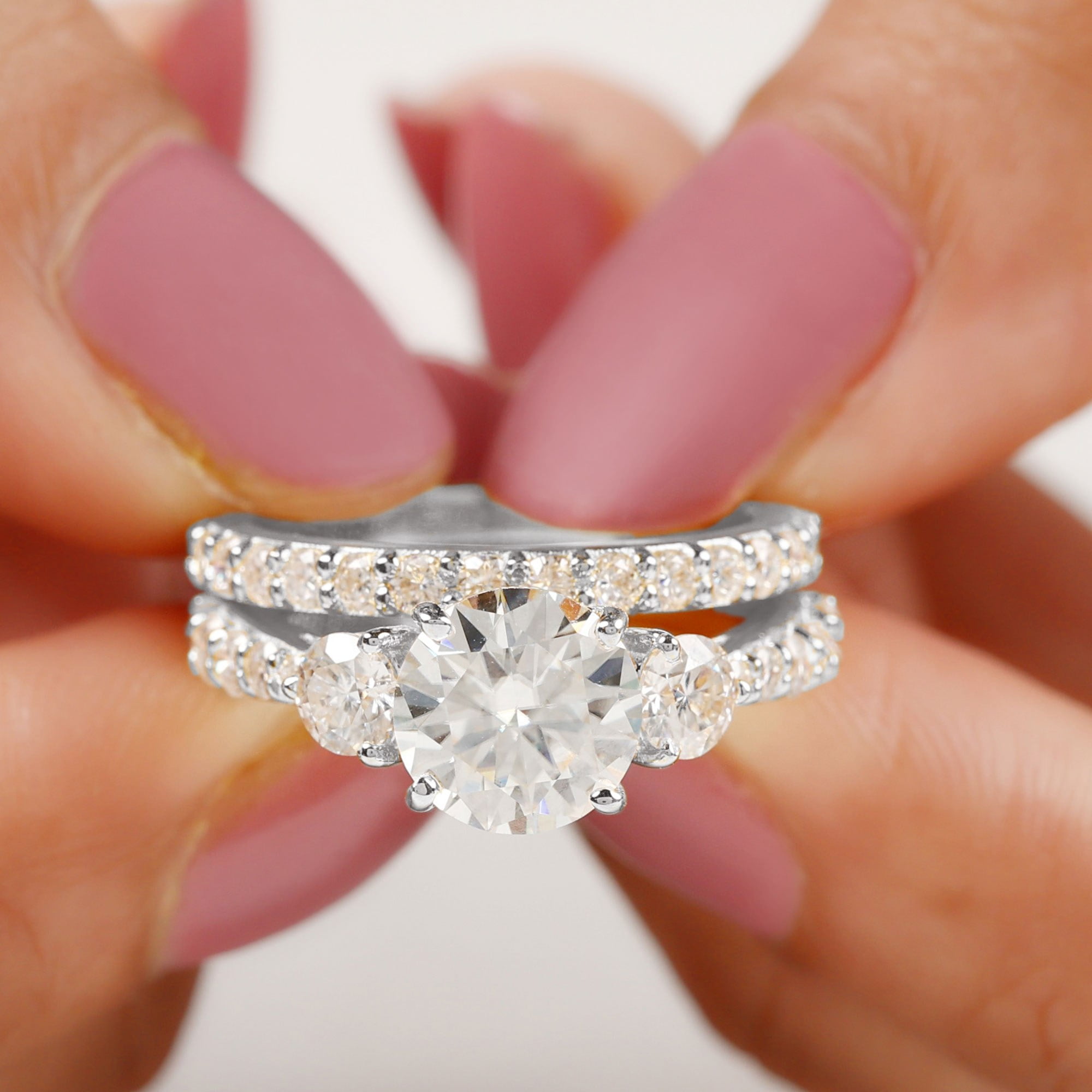 4.50 CT Round Shaped Certified Moissanite Wedding Ring Set for Ladies in Gold, 14K White Gold