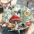 thumbnail image 2 of Mushrooms Round Tablecloth, Fitted Table Cover with Elastic for 45"-54" Round Tables, Sage Green Plaid Butterfly Botanical Plants Table Cloth Outdoor Indoor Dinning Party Waterproof Tablecloths, 2 of 7
