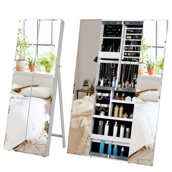 Full Mirror Standing Two Doors Fashion Lxury Jewelry Storage Cabinet