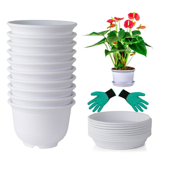 Wynmarts 6" x 6" x 4" Round White Plastic Plant Pot 10 Pack