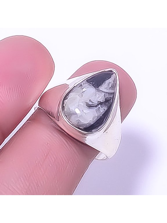 Fossil Orthoceras - Morocco 925 Sterling Silver Solitaire Ring s.9 R-33 A370, Christmas Gift, Gemstone Silver Jewelry, Orthoceras Ring, New Year Sale