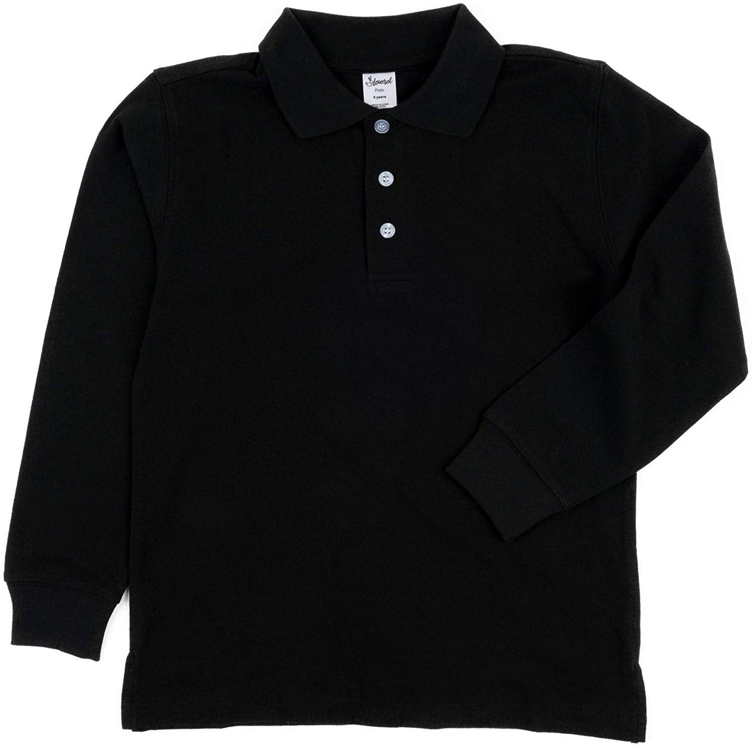 Leveret Boys Long Sleeve Cotton Polo Shirt Black 8 Year - Walmart.com
