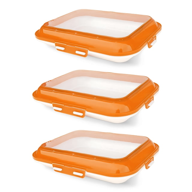 Plateau de Stockage Alimentaire Empilable 3 Pcs avec Couvercle Extensible, Économiseur d'Espace et Garde les Aliments Frais, Réutilisable, Lavable au Lave-Vaisselle et Congélateur, Durable, de Qualité Alimentaire