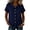 Navy #001, variant on Womens 2026 Summer Cotton Linen Blouse Peter Pan Collar Half Sleeve Puff Cuff Button Down Casual Work Shirt L
