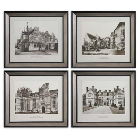 Set of 4 English Elizabethan Houses Framed Architectural Wall Art