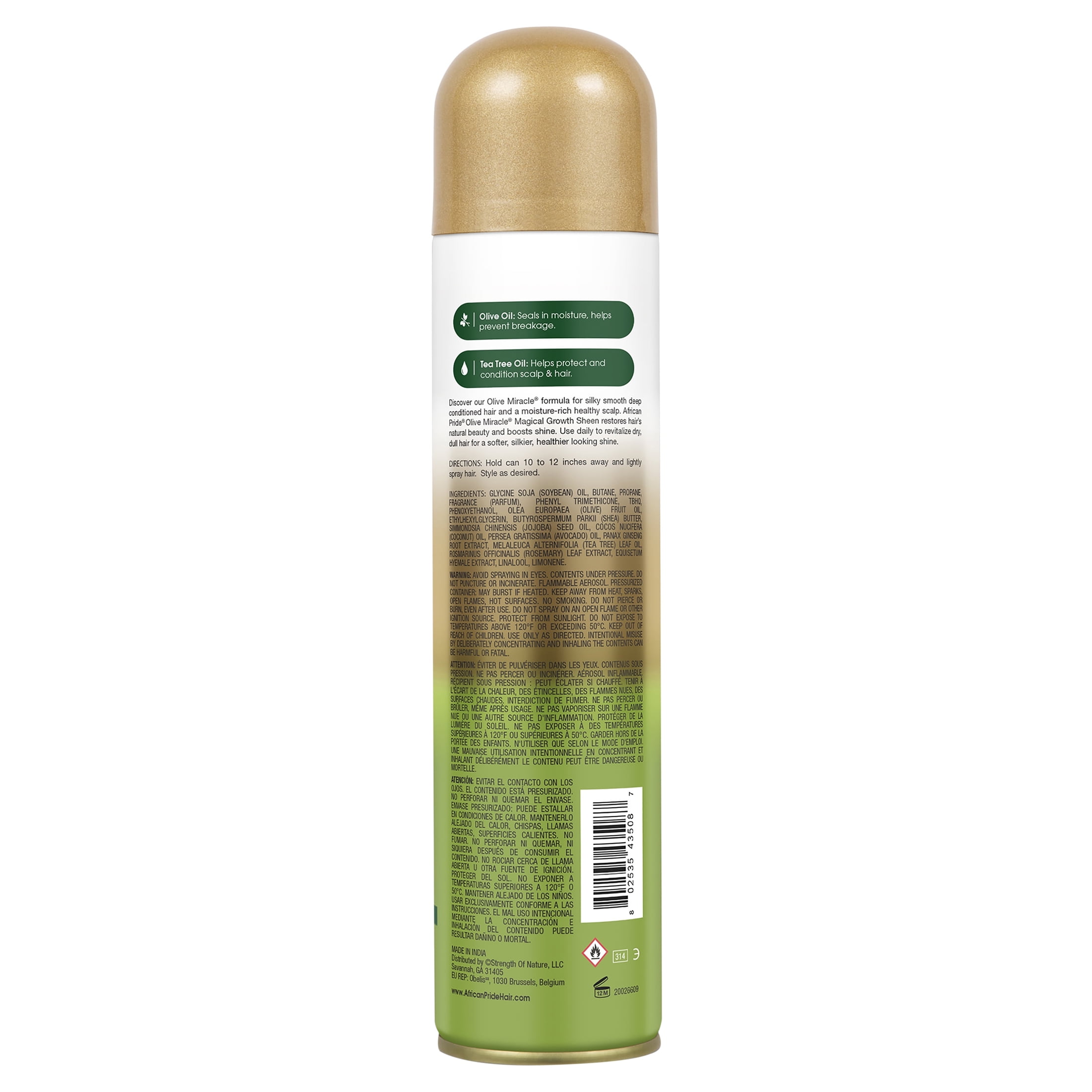 (3 pack) African Pride Olive Miracle Shine Enhancing Maximum Strengthening Magical Growth Sheen Hair Spray, 8 oz., Unisex