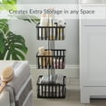 thumbnail image 5 of Simplify 3 Tier Metal Spa Tower Storage Shelf Unit Baskets with Bamboo Handles, Black, 5 of 6