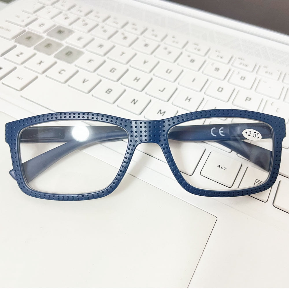 3 Pairs of Mens Thick Rectangular Blue Reading Glasses 3.5 Anti-blue Light Readers Women Plastic Spring Hinge Presbyopic Glasses +3.50