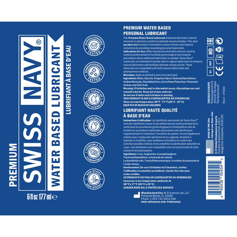 SWISS NAVY Premium Water Based Lubricating Gel, Paraben-Free Lube, 6oz