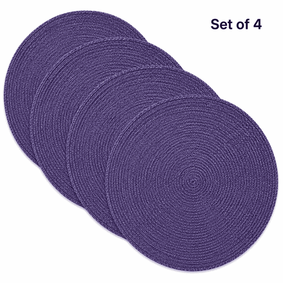 Shyamali Woven Placemats Set of 4, 16 " Round Braided Placemats for Dining Table, Heat-Resistant & Washable, Purple