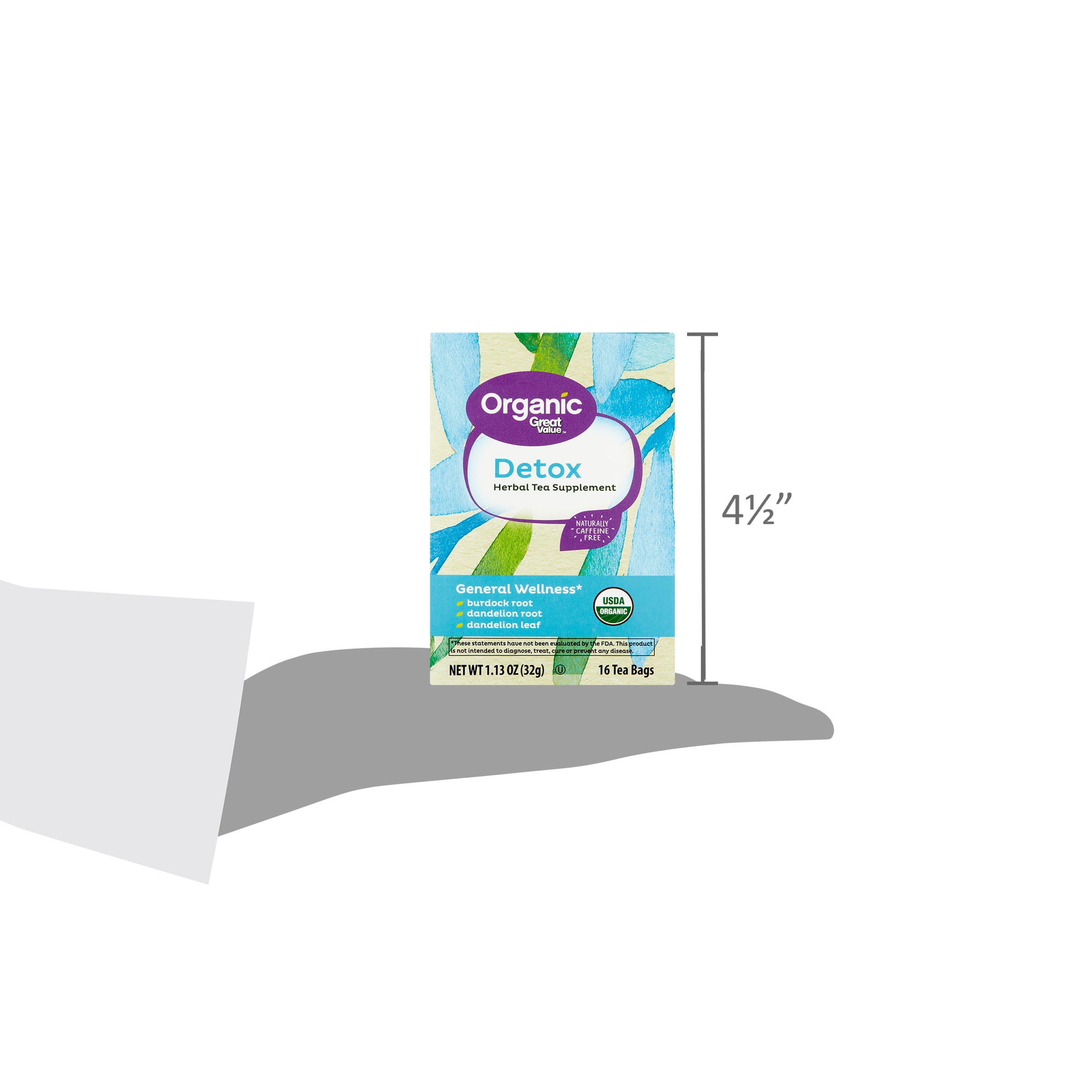 Great Value Organic Detox Herbal Tea Supplement, 16 Ct Tea Bags
