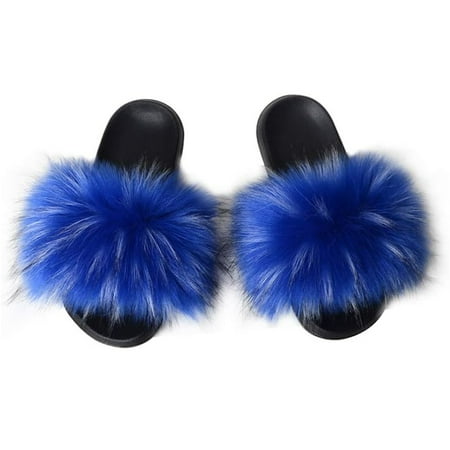 

Women s Fur Slide Slipper Sandal with Soft Furry Faux Fox Fur Lovely House Outdoor Slippers for Ladies Multicolor