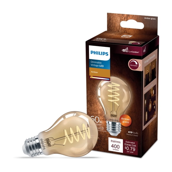 Bombilla LED Philips de 6,5 W (60 W) A19 Vintage Edison, paquete de 1
