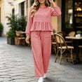 thumbnail image 3 of Asgosdo Women Two Piece Outfits Boho Grid Ruffle Long Sleeve Top and Wide Leg Pant with Pocket Casual Fall Winter Matching Lounge Sets, 3 of 6
