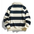 thumbnail image 7 of Men's Casual Fashion Striped Long Sleeve Polo Shirt Turndown Collar Button Top, 7 of 7