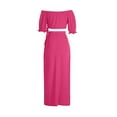 thumbnail image 7 of Women's Summer Vintage 2 Piece Outfit Off Shoulder Crop Top High Waist Maxi Skirt Side Slit Party Dress Skirt Sets, 7 of 7