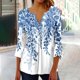 thumbnail image 1 of ICHUANYI Clearance Women's Casual Trumpet 3/4 Sleeve Printed Buttoned Basic Ruched Corset Tunic Tops Pleated T-shirts Blouses(Light Blue, M) ICHUANYI WER2023081009972, 1 of 5