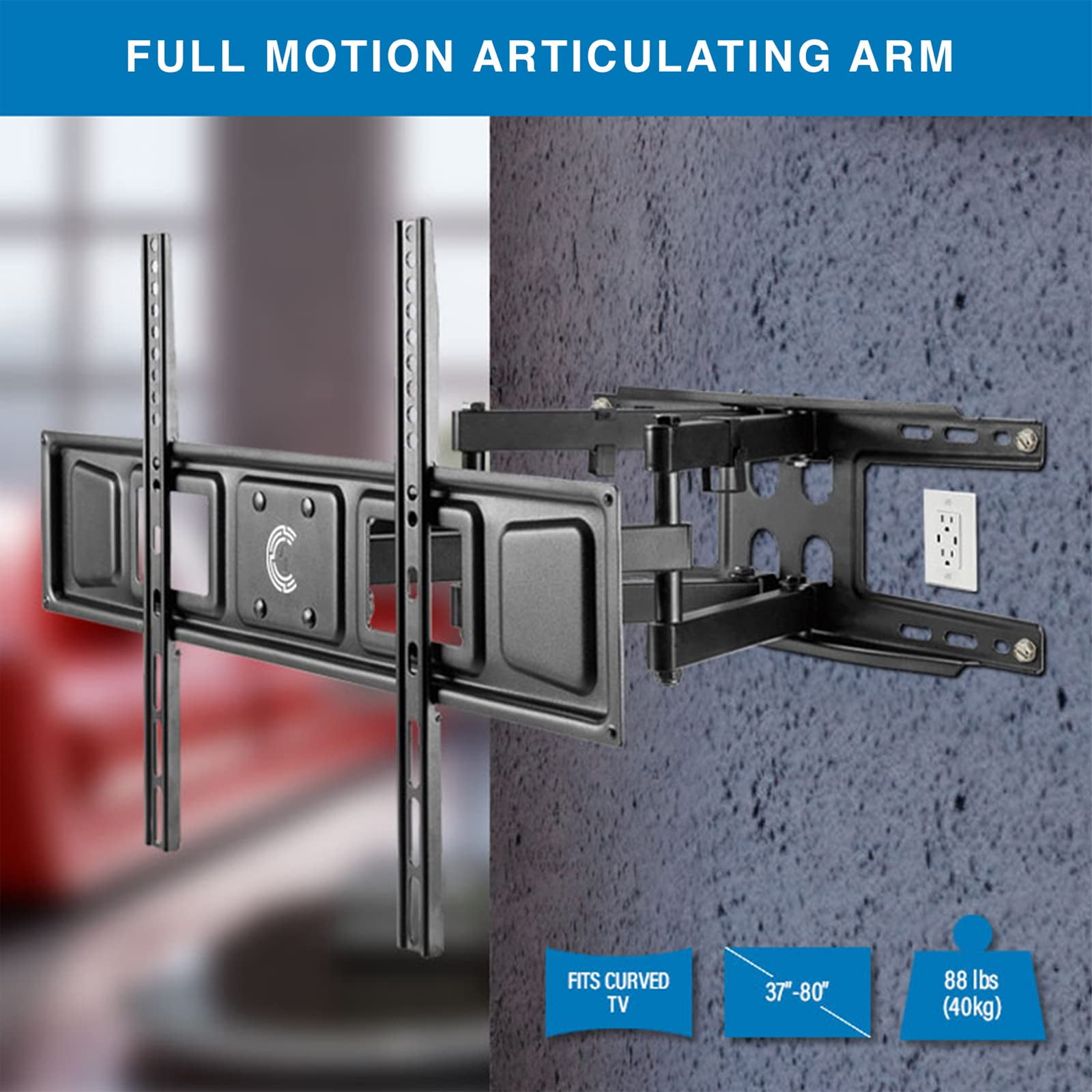 Comzon Full Motion TV Mount Articulating Arm TV Wall Mount Bracket for 37-80 Inch LED, LCD, OLED, 4K, Flat Curved TV, VESA Max 600x400, Holds 88lbs, Black