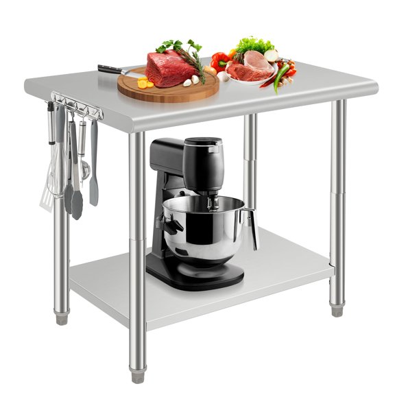 Stainless Steel Table, Metal Prep & Work Table with Adjustable Undershelf, Stainless Steel Prep Table Work Table for Commercial Kitchen, Restaurant, Hotel and Garage