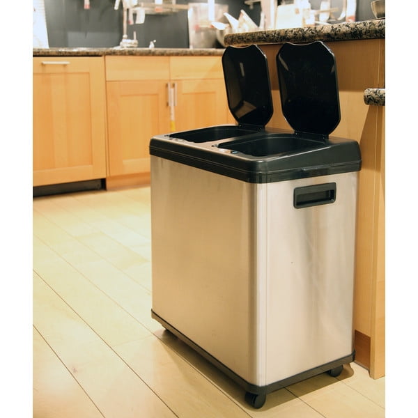 iTouchless 16 Gallon Touchless Trash Can and Recycle Bin, Stainless Steel,  Dual-Compartment (8 Gal each), Kitchen Recycling and Garbage
