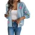 thumbnail image 3 of Hibeli Women Color Floral Applique Lantern Long Sleeve Open Front Daisy Cardigan Sweater, 3 of 7